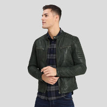 Load image into Gallery viewer, Cleo Green Biker Leather Jacket - Shearling leather
