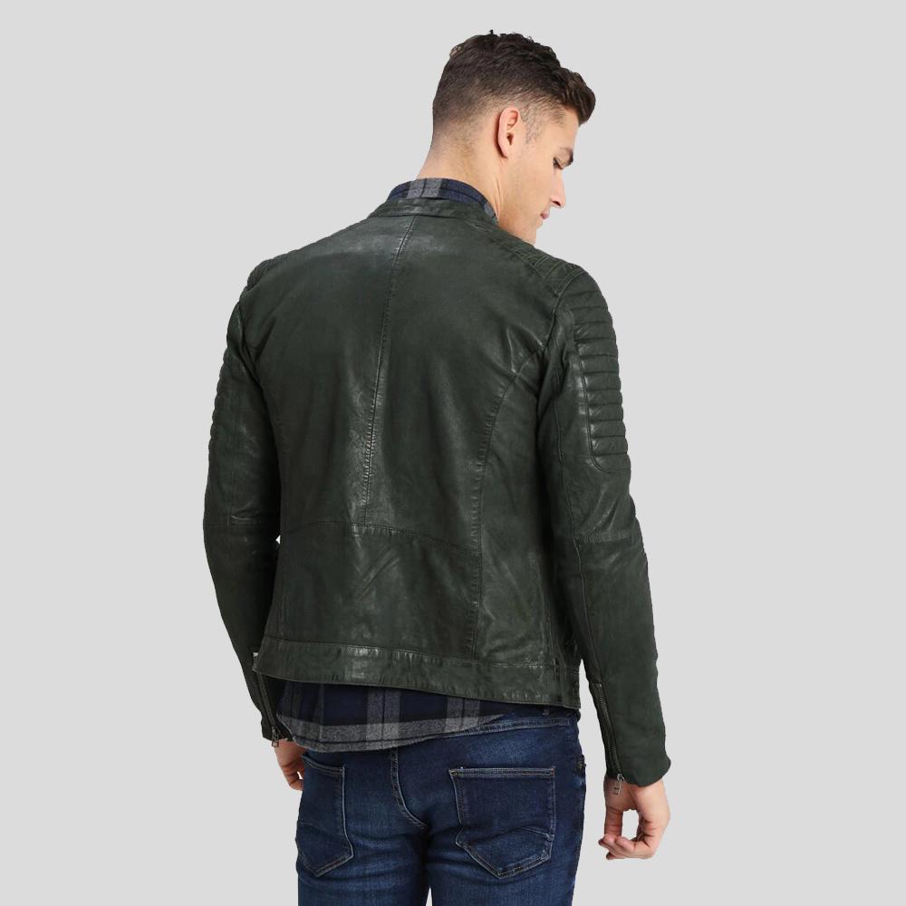 Cleo Green Biker Leather Jacket - Shearling leather