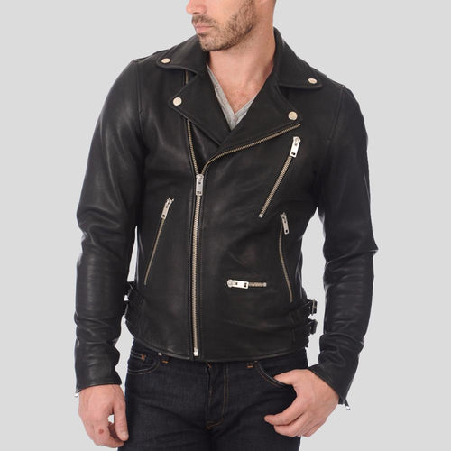 Coby Black Biker Leather Jacket - Shearling leather