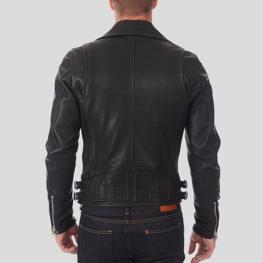 Coby Black Biker Leather Jacket - Shearling leather