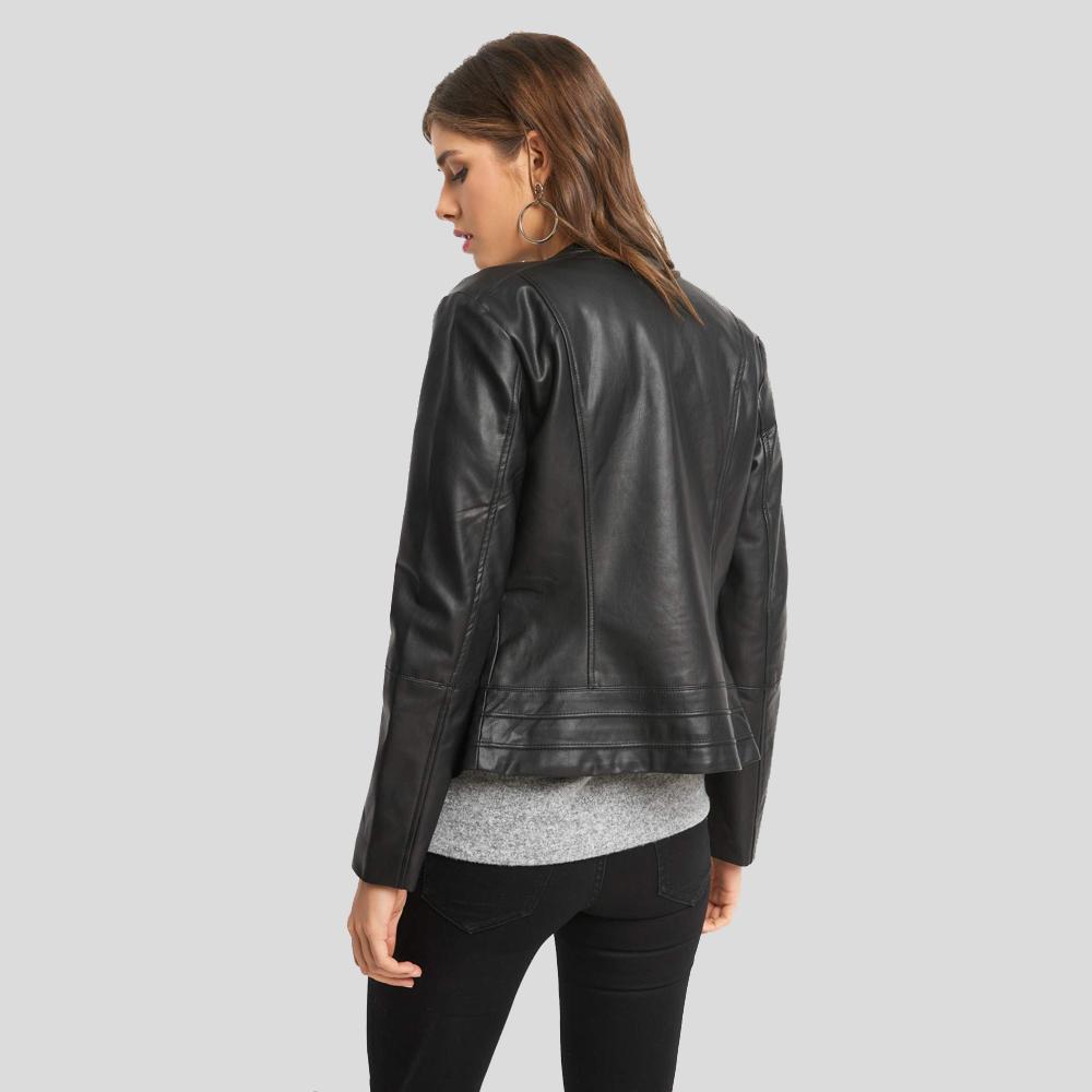 Cora Black Biker Leather Jacket - Shearling leather