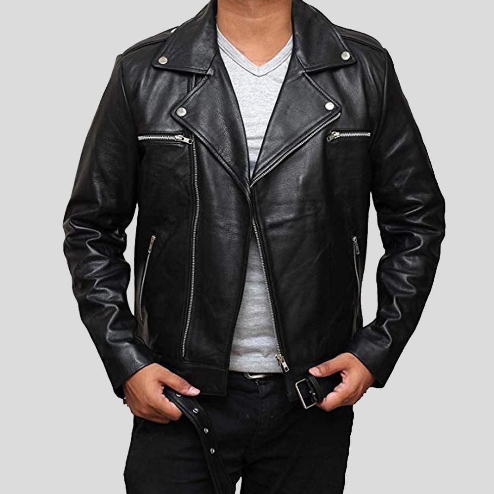 Eden Black Biker Leather Jacket - Shearling leather