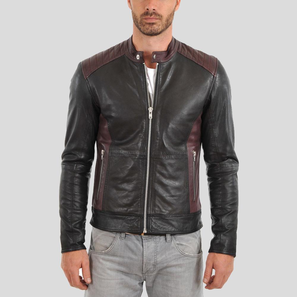 Euan Black Biker Leather Jacket - Shearling leather