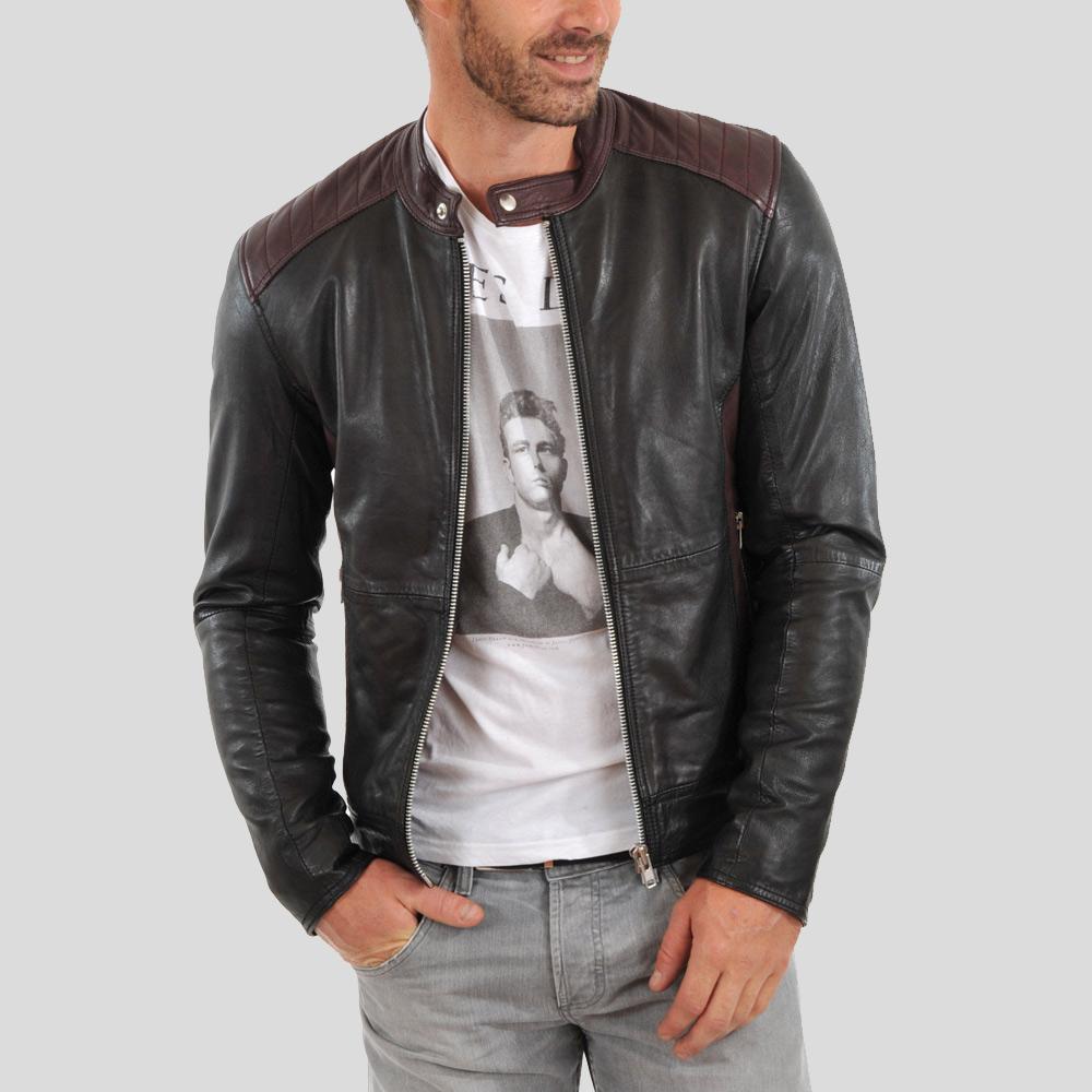 Euan Black Biker Leather Jacket - Shearling leather