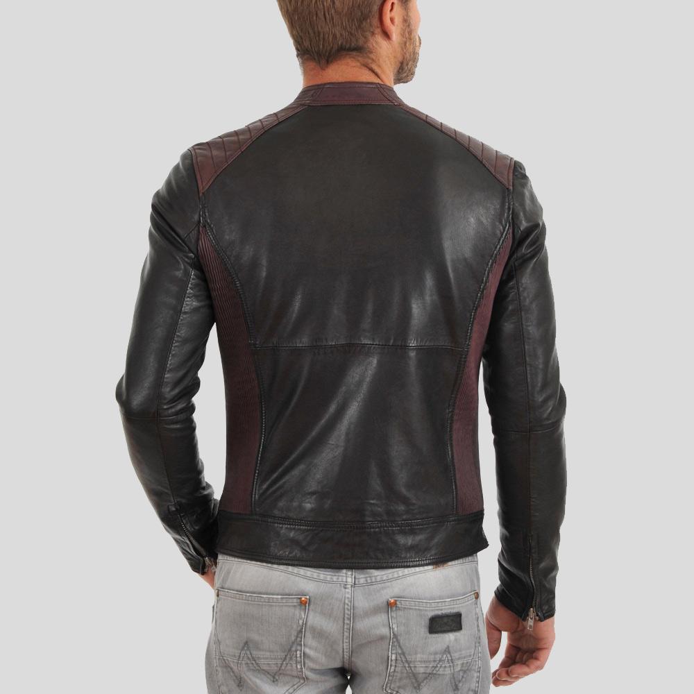 Euan Black Biker Leather Jacket - Shearling leather