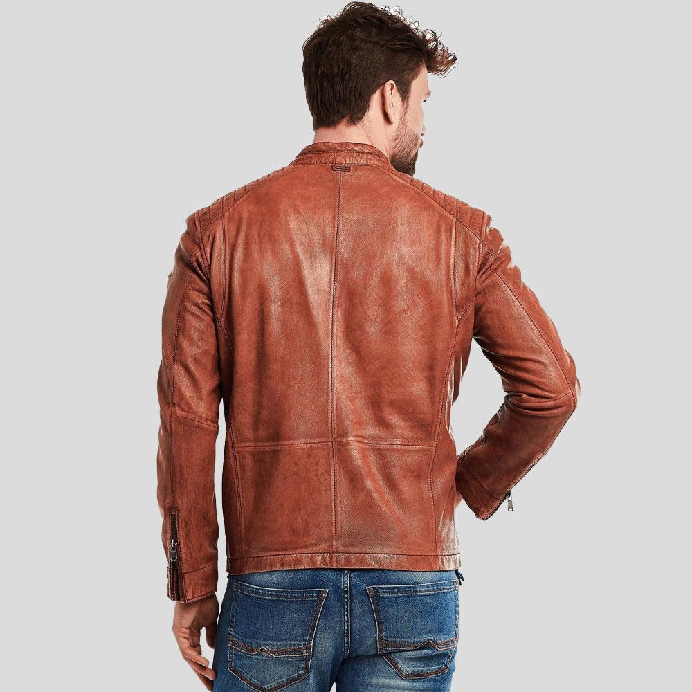 Finley Brown Biker Leather Jacket - Shearling leather