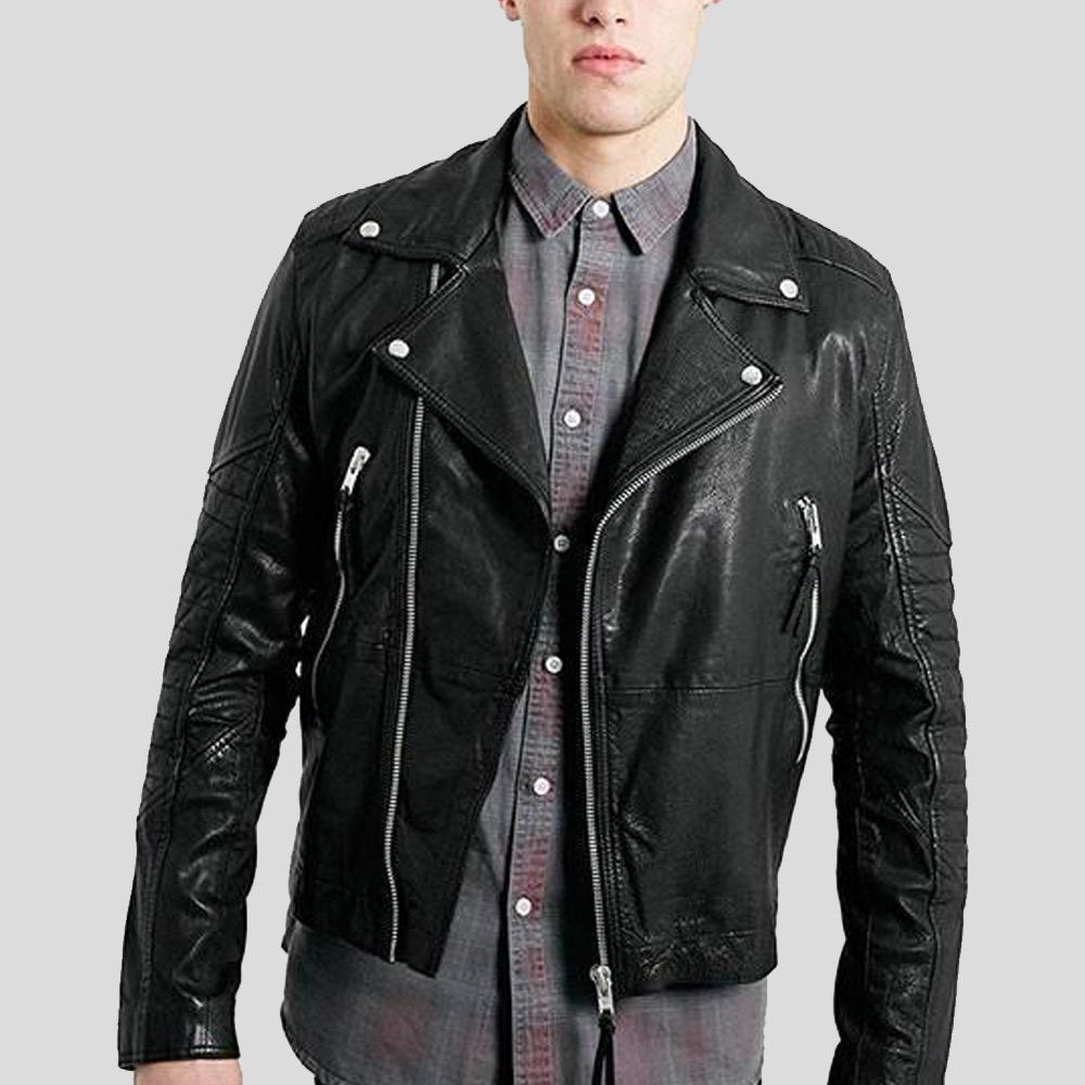 Frankie Black Biker Leather Jacket - Shearling leather