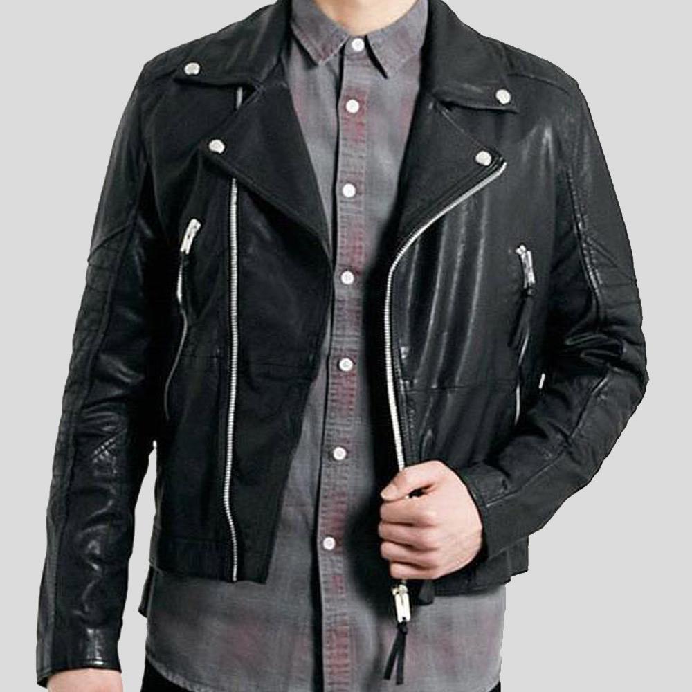 Frankie Black Biker Leather Jacket - Shearling leather