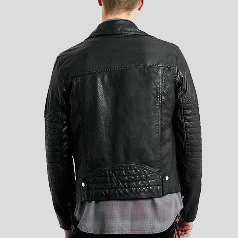 Frankie Black Biker Leather Jacket - Shearling leather