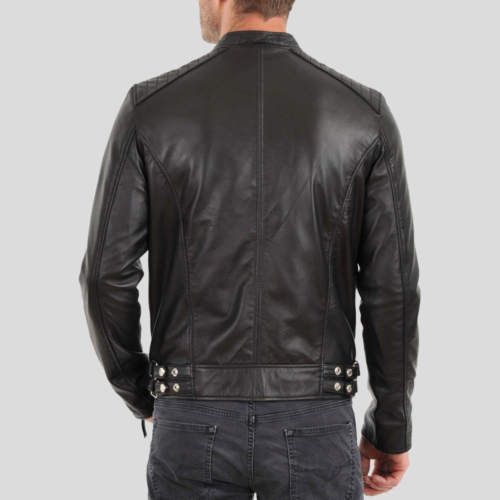 Fraser Black Biker Leather Jacket - Shearling leather