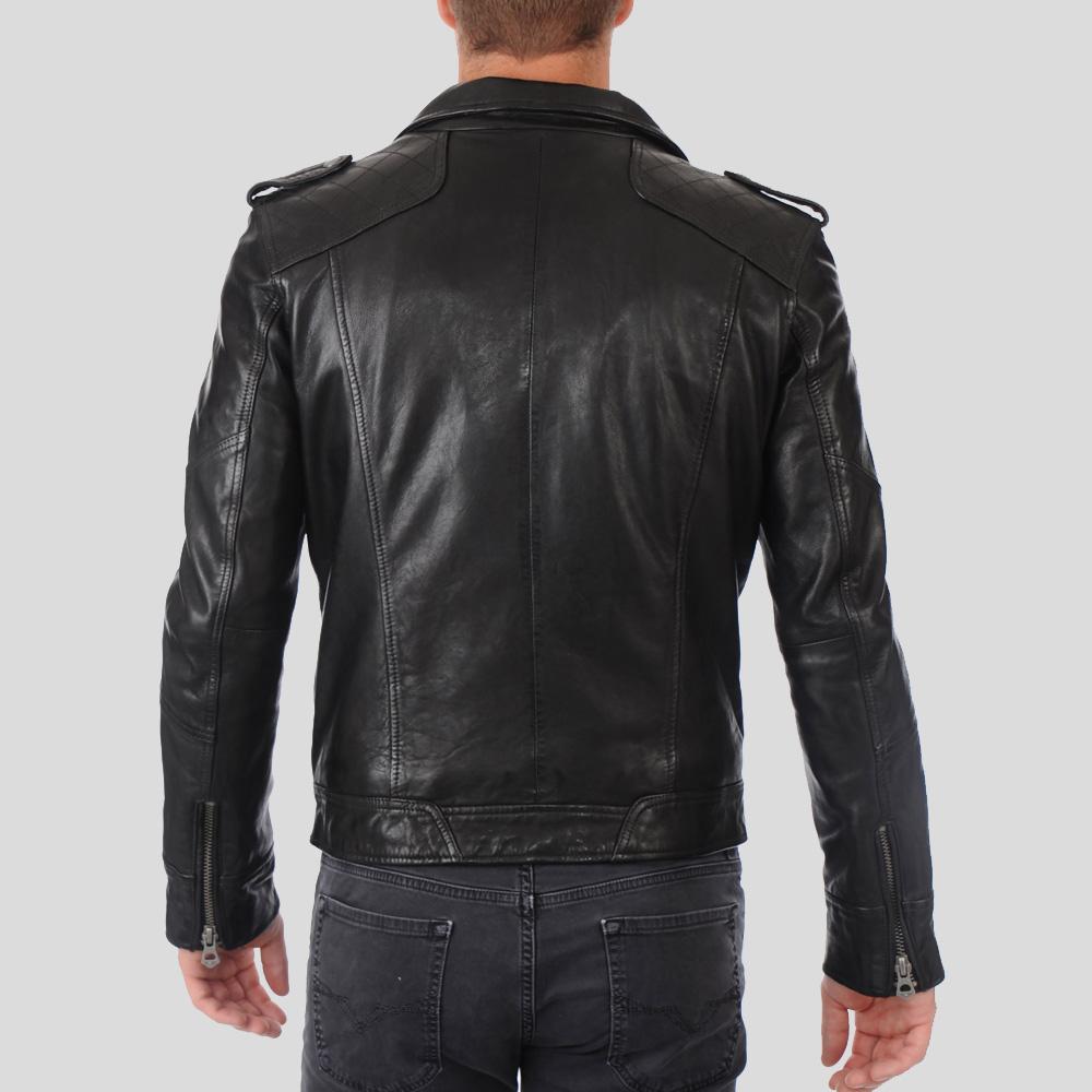 Gregor Black Biker Leather Jacket - Shearling leather