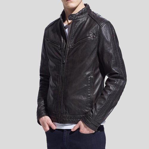 Hugo Black Biker Leather Jacket - Shearling leather