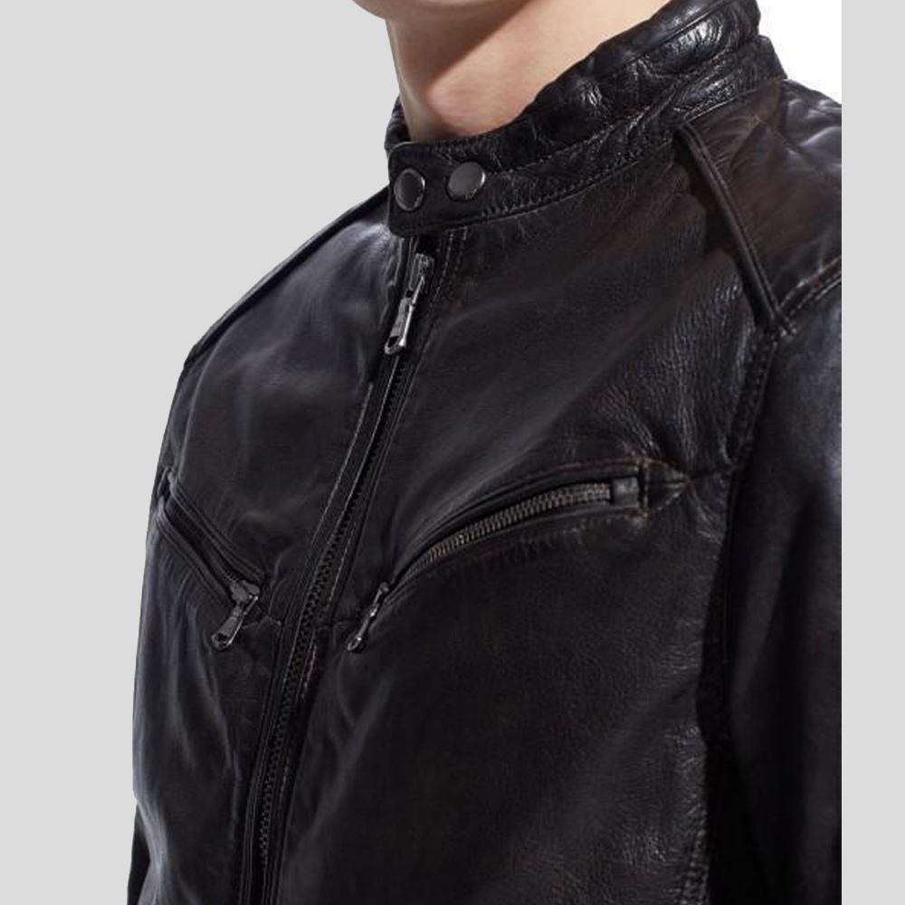 Hugo Black Biker Leather Jacket - Shearling leather