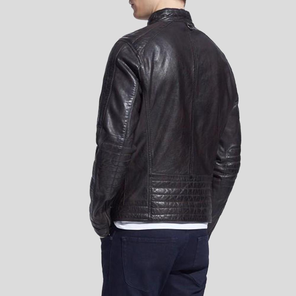 Hugo Black Biker Leather Jacket - Shearling leather