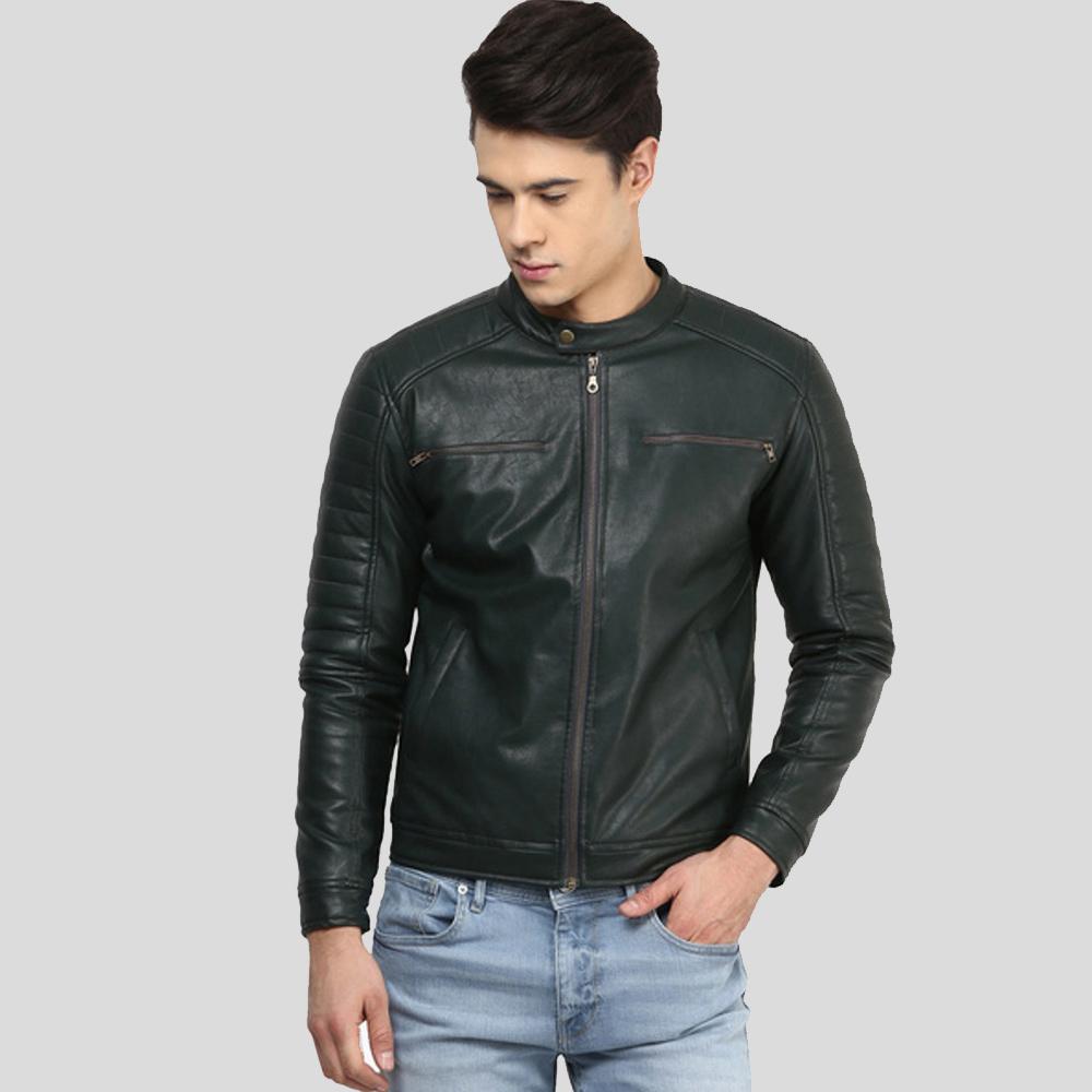 Jacob Black Biker Leather Jacket - Shearling leather
