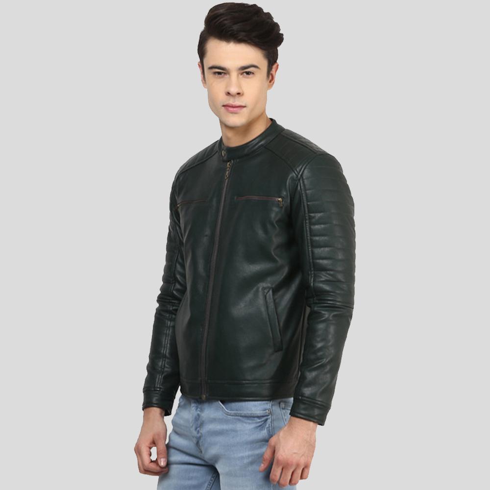 Jacob Black Biker Leather Jacket - Shearling leather