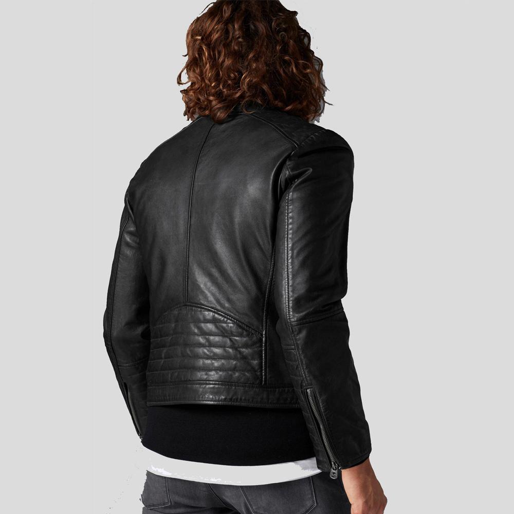 Jake Black Slim Fit Biker Leather Jacket - Shearling leather