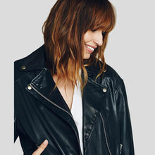 Load image into Gallery viewer, Lucia Black Biker Leather Jacket - Shearling leather

