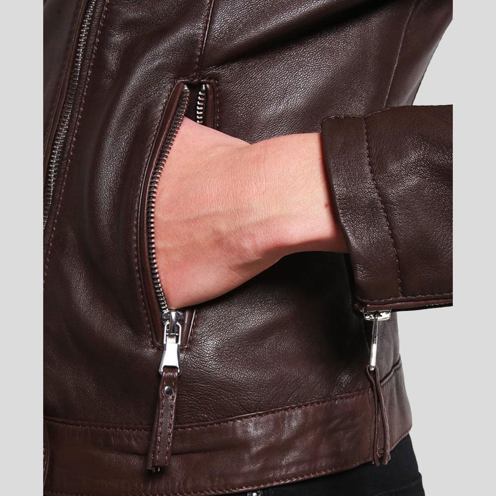Luna Brown Biker Leather Jacket - Shearling leather
