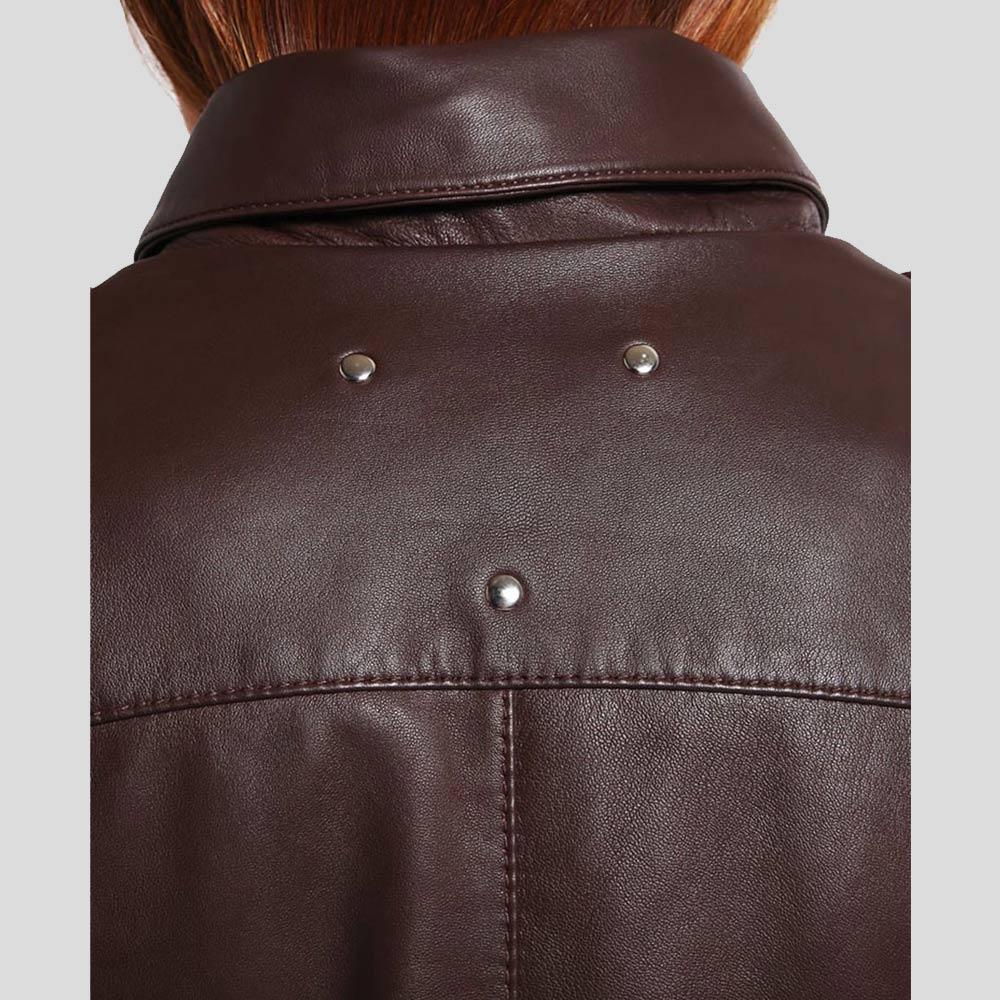 Luna Brown Biker Leather Jacket - Shearling leather