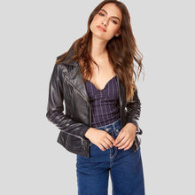 Load image into Gallery viewer, Mya Black Biker Leather Jacket - Shearling leather
