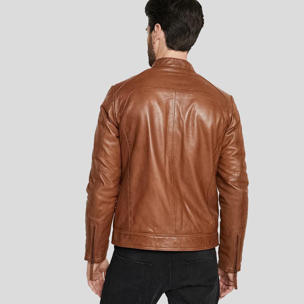 Ollie Brown Biker Leather Jacket - Shearling leather