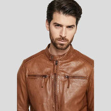 Load image into Gallery viewer, Ollie Brown Biker Leather Jacket - Shearling leather

