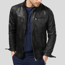 Load image into Gallery viewer, Rory Black Biker Leather Jacket - Shearling leather
