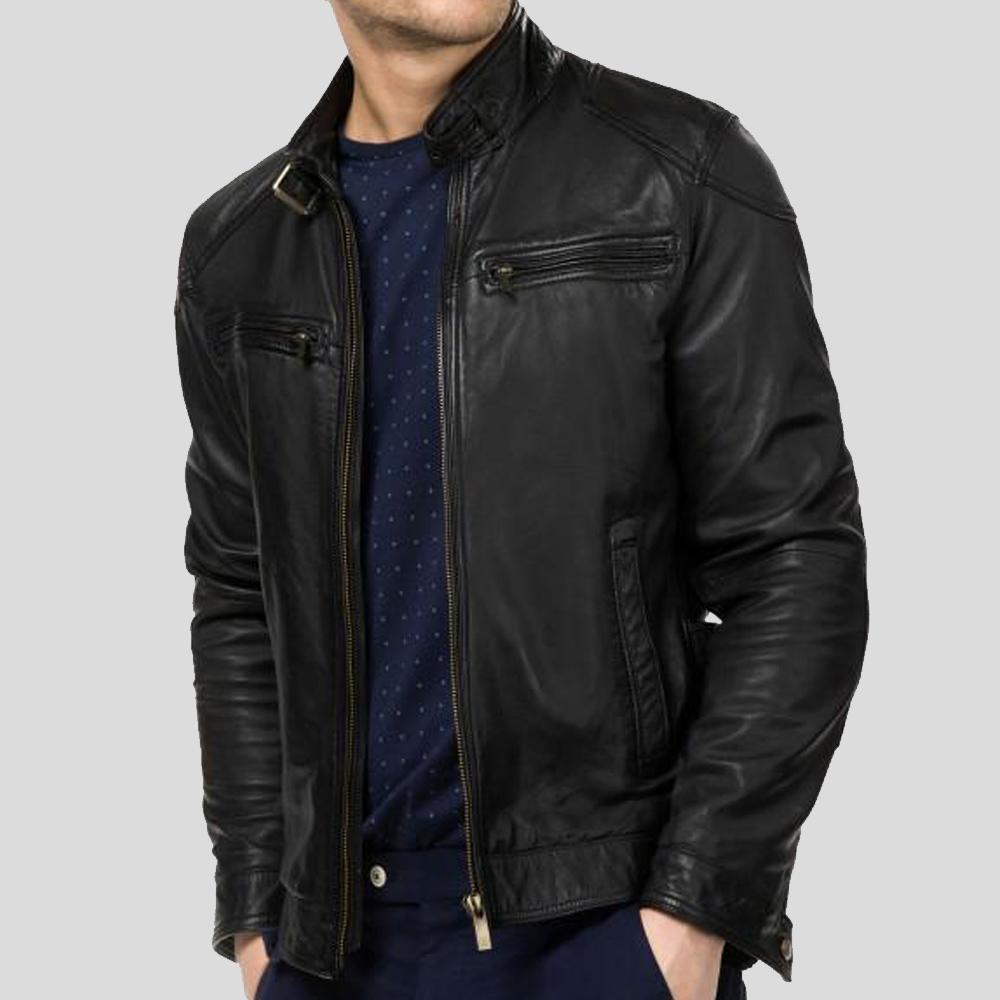 Rory Black Biker Leather Jacket - Shearling leather