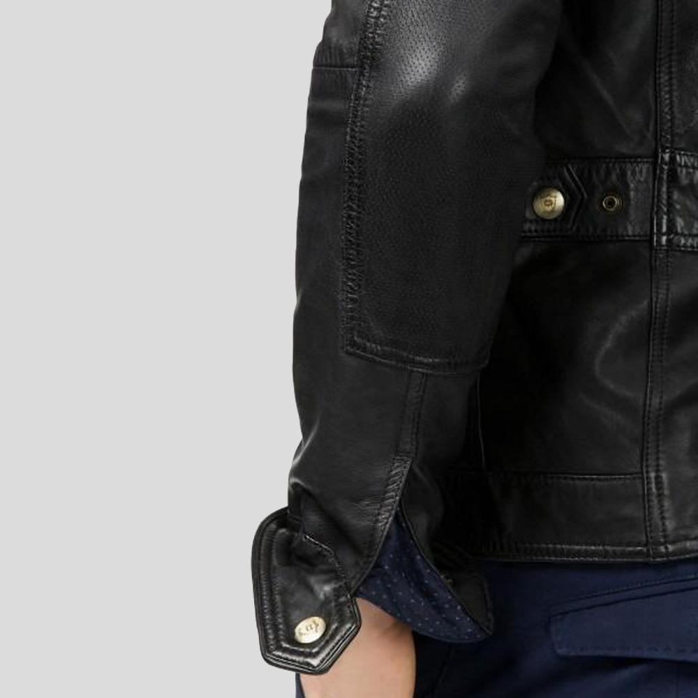 Rory Black Biker Leather Jacket - Shearling leather