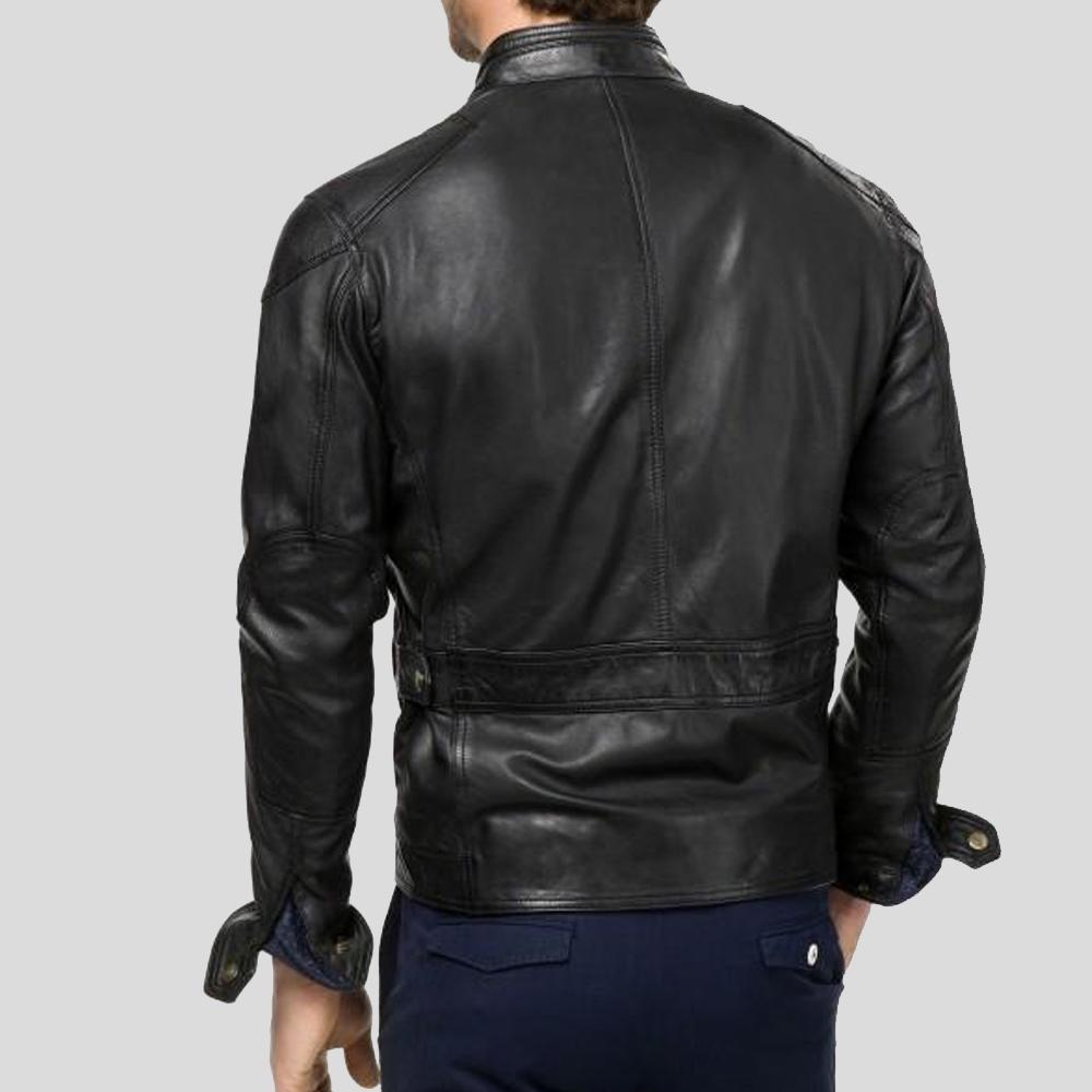 Rory Black Biker Leather Jacket - Shearling leather