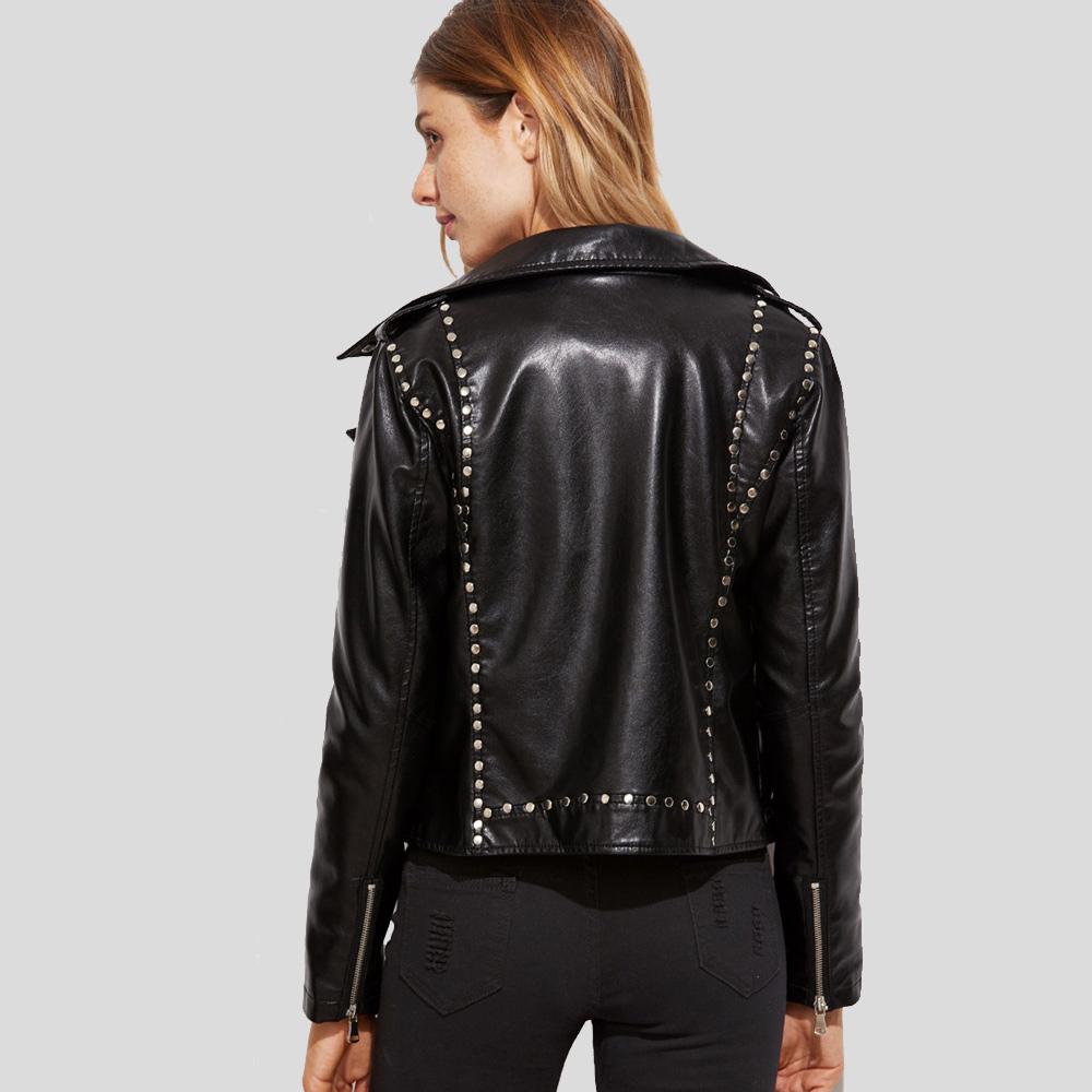 Scarlett Black Biker Leather Jacket - Shearling leather