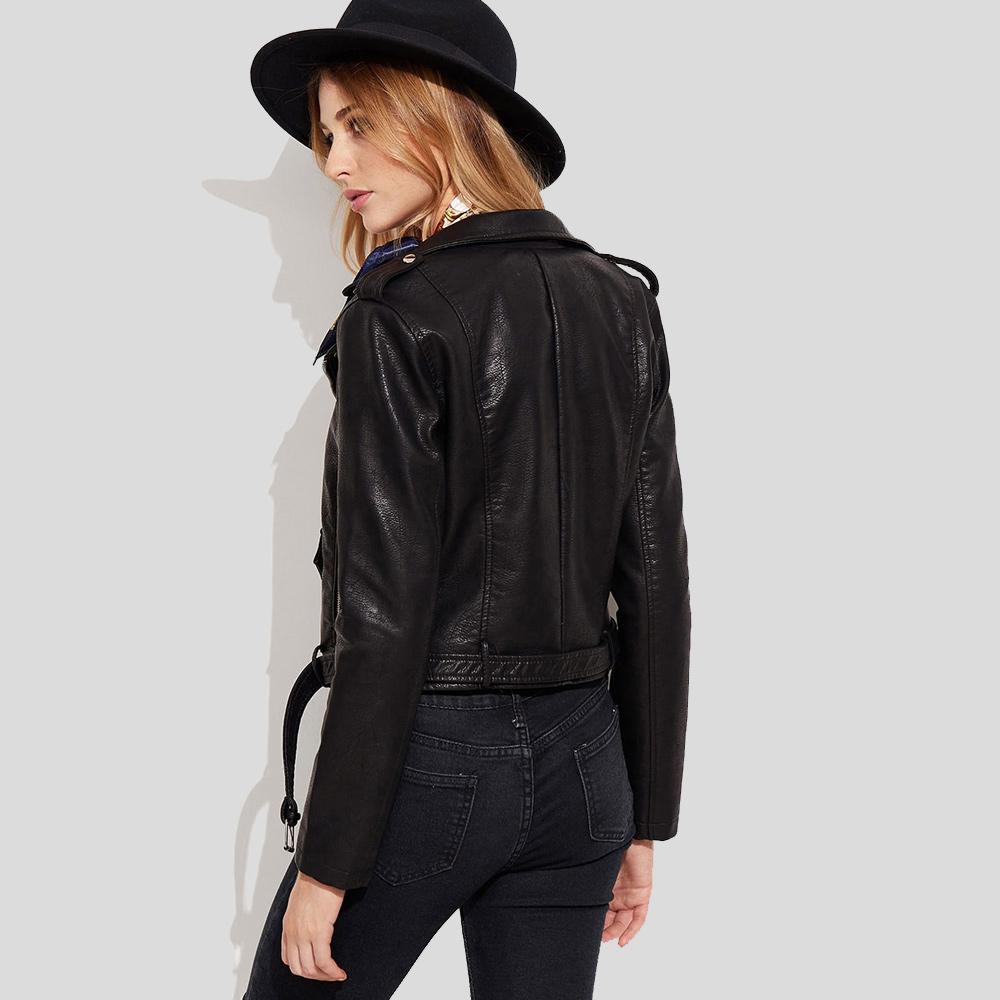 Sienna Black Biker Leather Jacket - Shearling leather