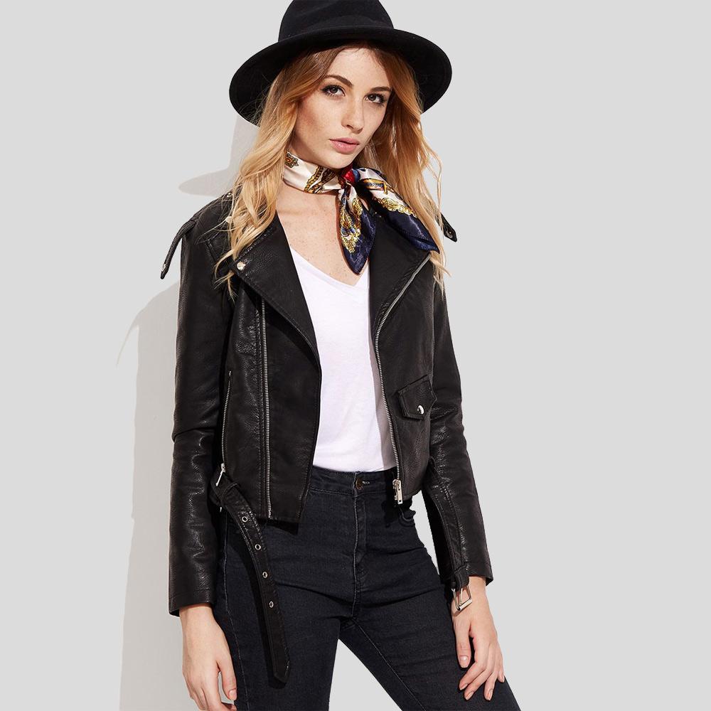 Sienna Black Biker Leather Jacket - Shearling leather