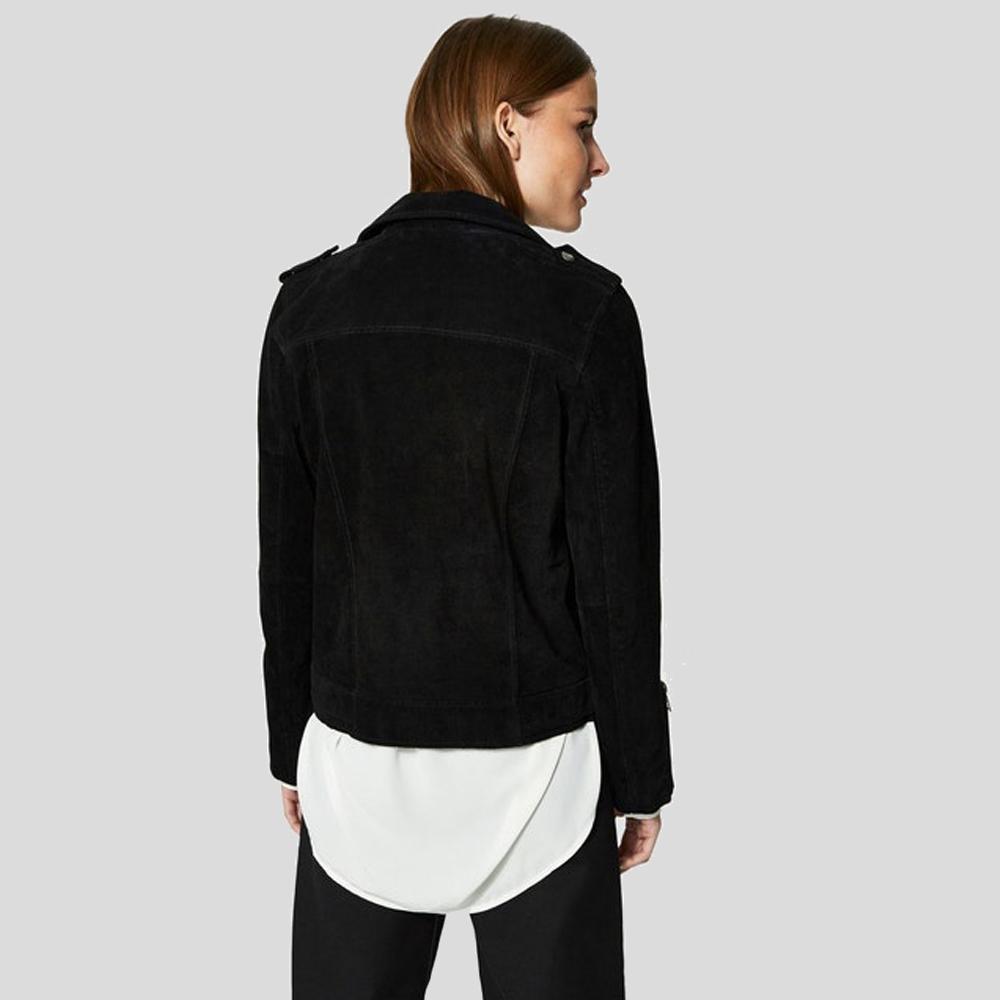 Gracie Black Suede Biker Leather Jacket - Shearling leather