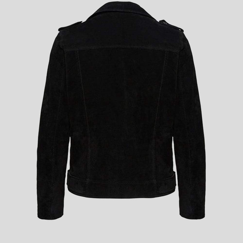 Gracie Black Suede Biker Leather Jacket - Shearling leather