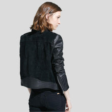 Load image into Gallery viewer, Mia Black Biker Leather Jacket - Shearling leather

