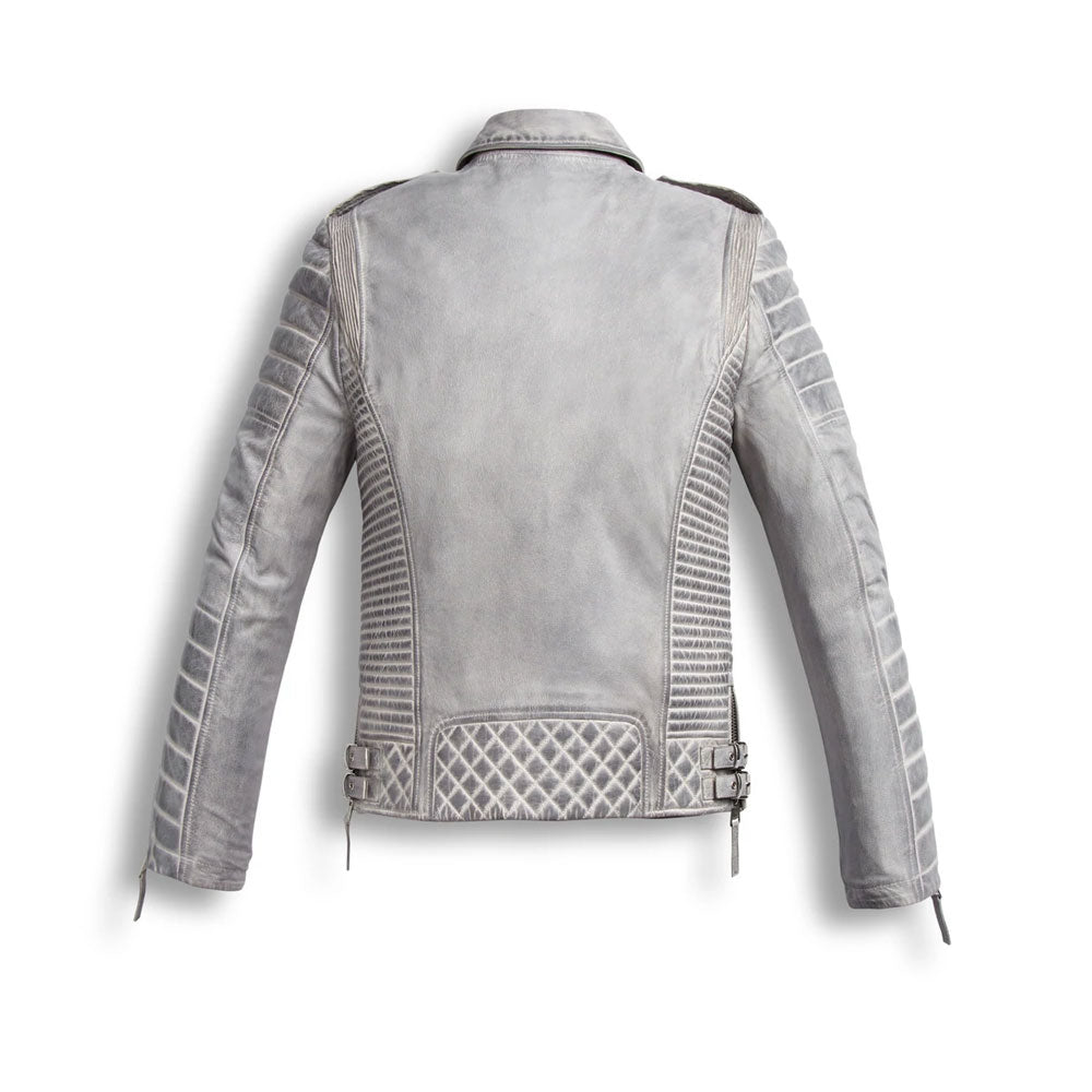 Men Waxed Biker Motorcycle Riding Jacket | White Biker Leather Jacket 