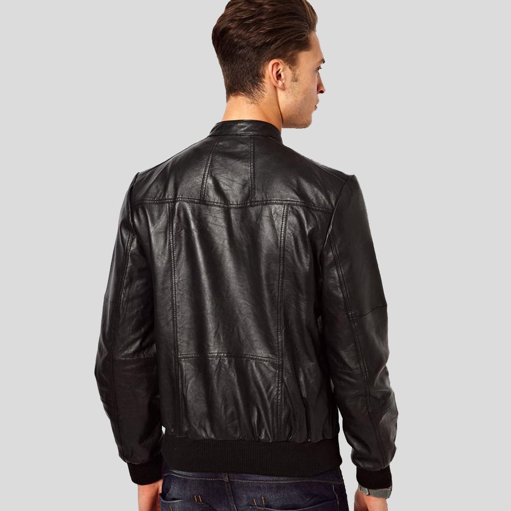 Reggie Black Bomber Leather Jacket - Shearling leather
