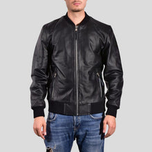 Load image into Gallery viewer, Bran Black Bomber Leather Jacket - Shearling leather
