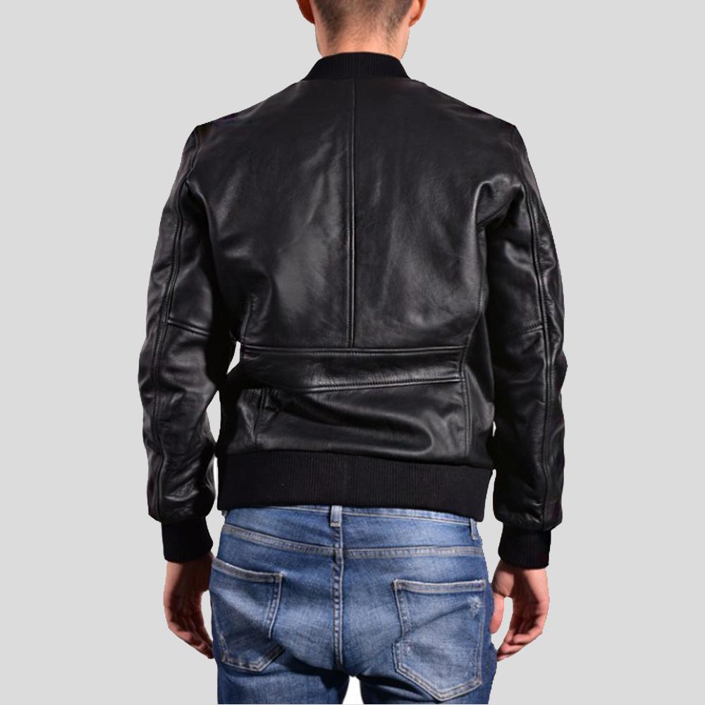 Bran Black Bomber Leather Jacket - Shearling leather