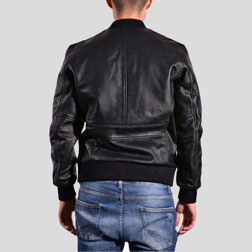 Bran Black Bomber Leather Jacket - Shearling leather