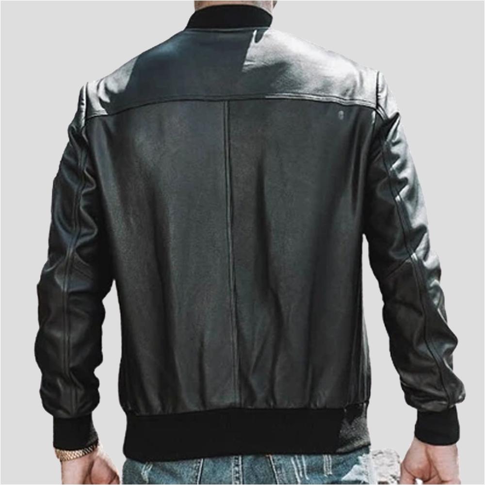 Fritz Black Bomber Leather Jacket - Shearling leather