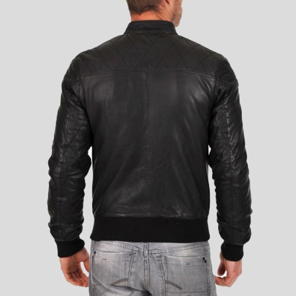 Jero Black Bomber Lambskin Leather Jacket - Shearling leather