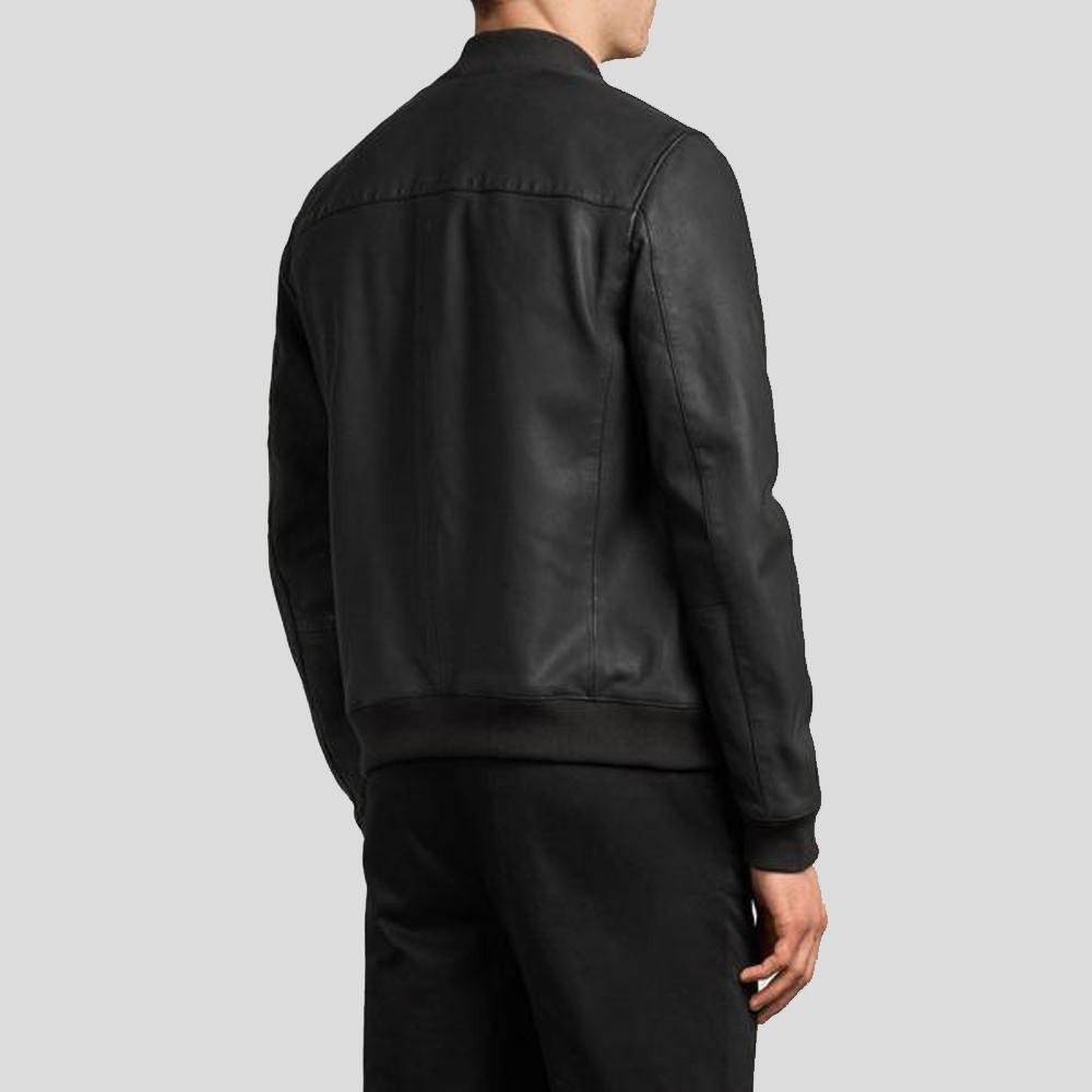 Josa Black Bomber Leather Jacket - Shearling leather