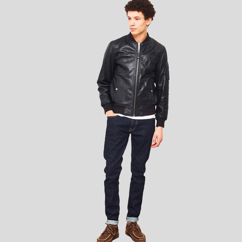 Leon Black Bomber Genuine Leather Jacket - Shearling leather