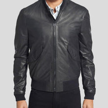 Load image into Gallery viewer, Lymo Black Bomber Leather Jacket - Shearling leather
