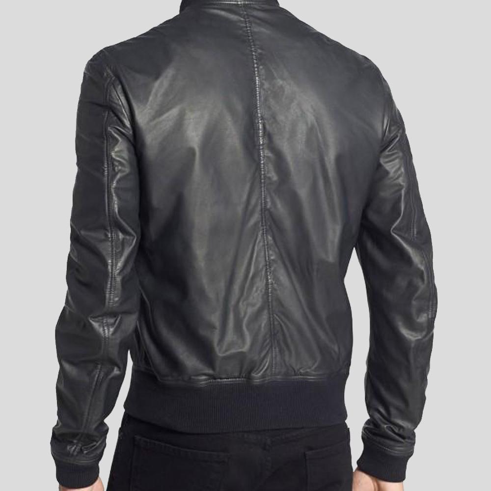 Lymo Black Bomber Leather Jacket - Shearling leather