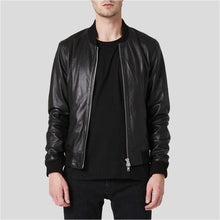 Load image into Gallery viewer, Luke Black Bomber Leather Jacket - Shearling leather
