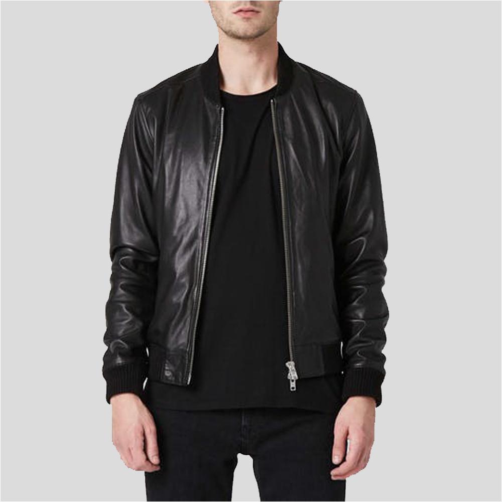 Luke Black Bomber Leather Jacket - Shearling leather
